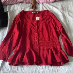 NWT New York & company red peplum cardigan sz L